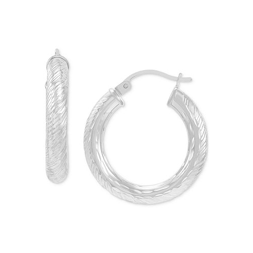 Macys Textured Tube Small Hoop Earrings in 14k White Gold 25mm