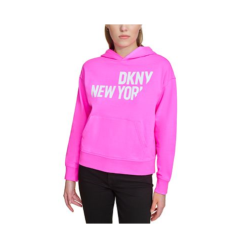DKNY Jeans Womens Sliced Logo Print Cotton Hoodie