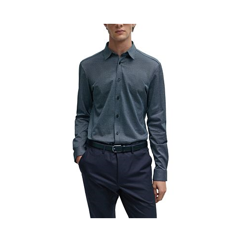 Hugo Boss Mens Structured Cotton Jacquard Slim-Fit Dress Shirt