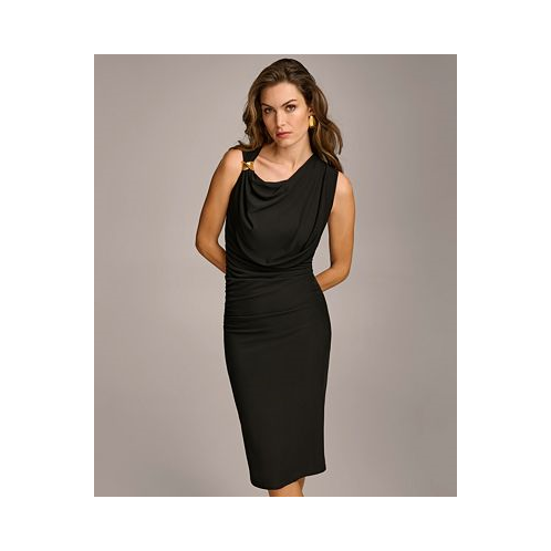 Donna Karan Womens Sleeveless Draped Jersey Dress