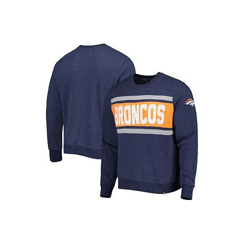 47 Brand Mens Heather Navy Distressed Denver Broncos Bypass Tribeca Pullover Sweatshirt