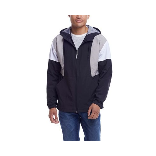 Weatherproof Vintage Mens Nylon Zip Front Hooded Colorblock Jacket