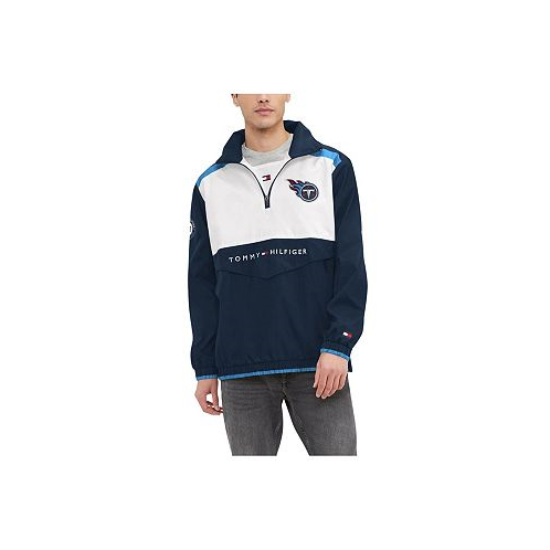 Tommy Hilfiger Mens Navy White Tennessee Titans Carter Half-Zip Hooded Top
