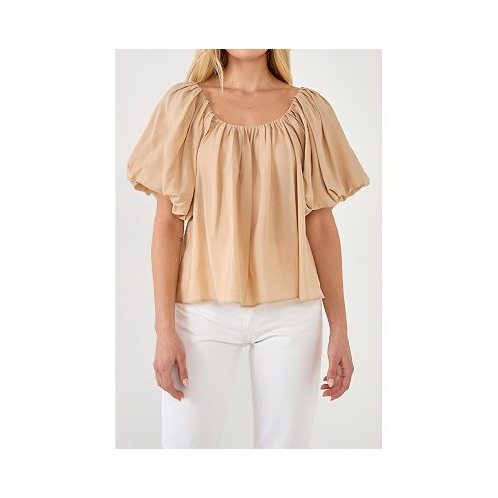 Endless rose Womens Pleated Puff Sleeve Top