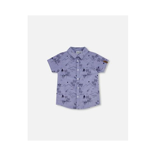 Deux par Deux Boy Short Sleeve Chambray Shirt Blue Printed Beach - Toddler Child