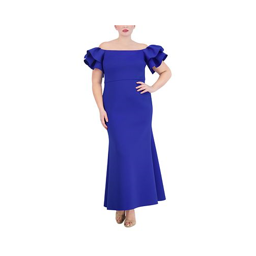 Eliza J Plus Size Off-The-Shoulder Ruffle-Sleeve Gown