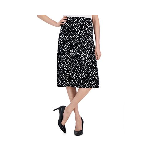 Kasper Womens Dot-Print Flared Pull-On Midi Skirt