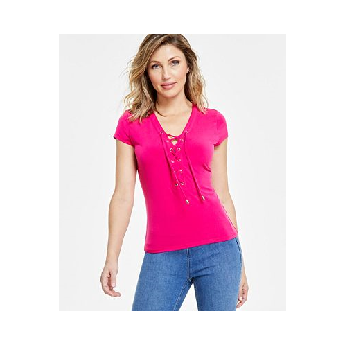 I.N.C. International Concepts Womens Lace-Up Short-Sleeve Top
