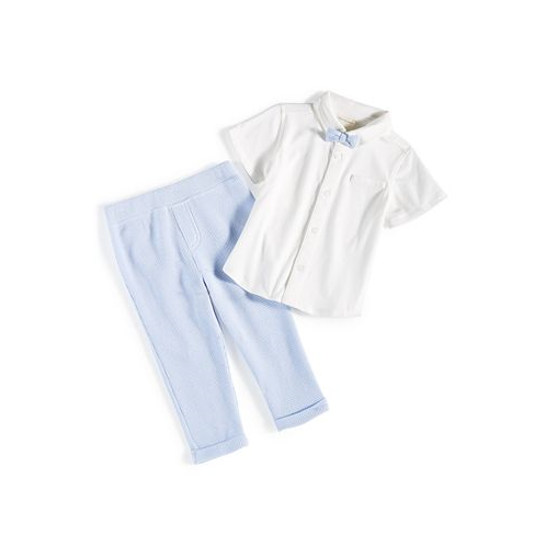 First Impressions Baby Boys Button-Down Bowtie Shirt and Waffle Pants 2 Piece Set