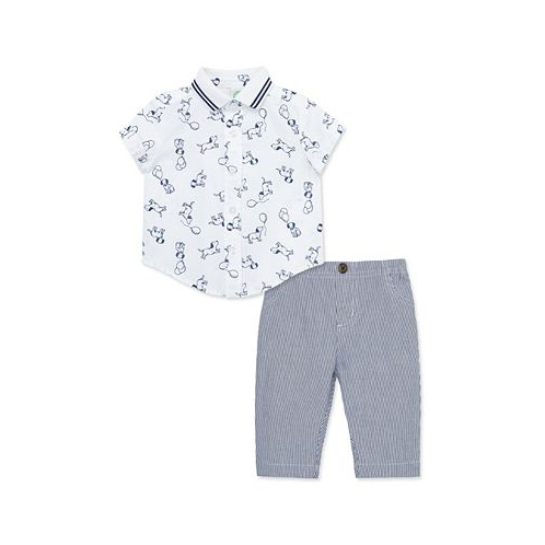 Little Me Baby Boys Puppies Button Front Shirt and Pants Set