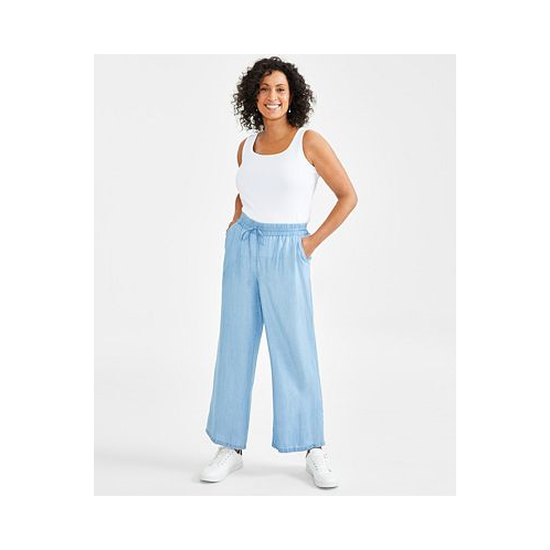 Style & Co Womens Chambray High-Rise Wide-Leg Pull-On Pants