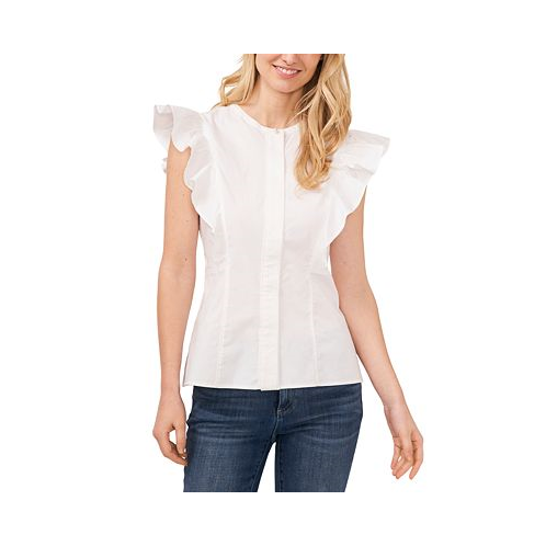 CeCe Womens Solid Flutter Sleeve Covered Placket Blouse