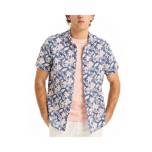 Nautica Classic-Fit Linen-Blend Tropical-Print Short-Sleeve Shirt