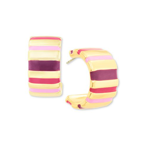 On 34th Gold-Tone Striped Medium Hoop Earrings 1.2