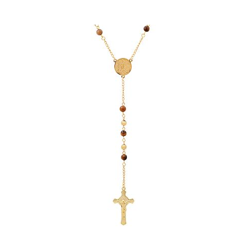 STEELTIME Mens Gold-Tone Lords Tigers Eye Prayer Rosary Lariat 30 Necklace
