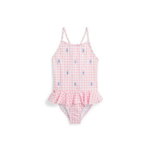 Polo Ralph Lauren Toddler and Little Girls Polo Pony Ruffled Round Neck One-Piece Swimsuit