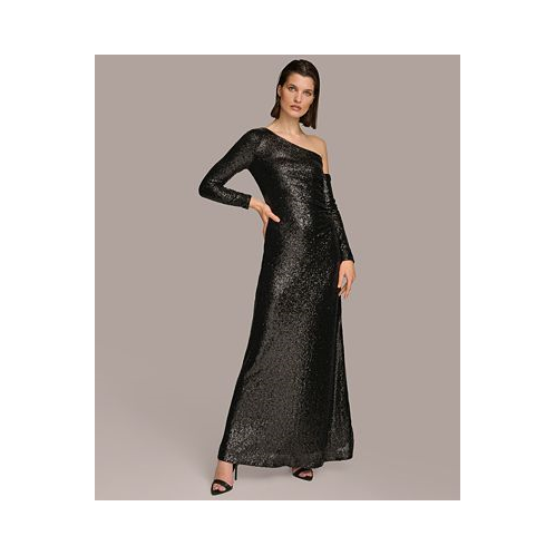 Donna Karan Womens Sequin One-Shoulder Gown Dress