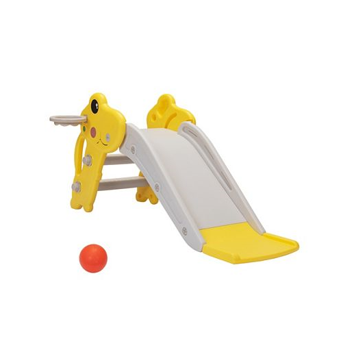 Simplie Fun Yellow+Gray Kids Slide with Basketball Hoop