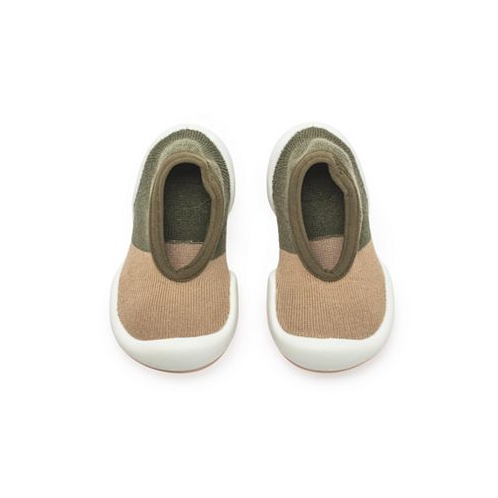 Komuello Infant Girl Boy Breathable Washable Non-Slip Sock Shoes Flat-Color Block Olive