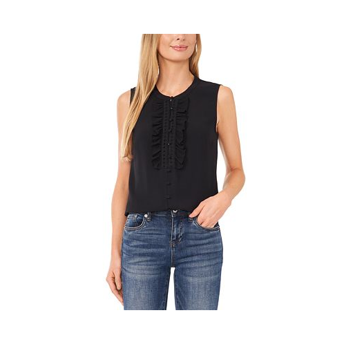 CeCe Womens Ruffled Button-Front Sleeveless Blouse