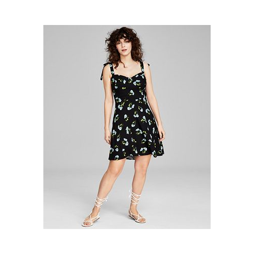 And Now This Womens Floral-Print Tie-Strap Dress