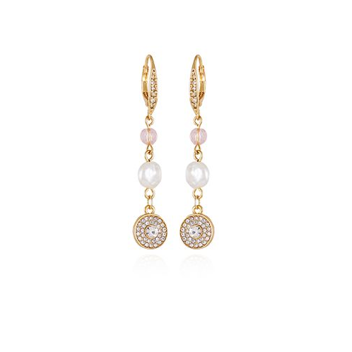 T Tahari Gold-Tone Lilac Violet Glass Stone and Imitation Pearl Drop Earrings
