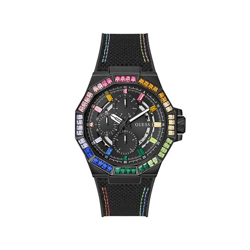 GUESS Mens Analog Black Nylon Silicone Watch 45mm