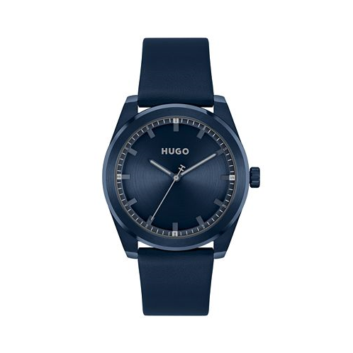 Hugo Boss HUGO Mens Bright Quartz Blue Leather Watch 42mm