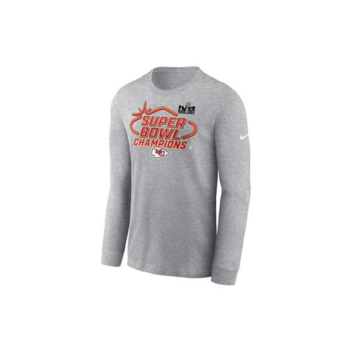 Nike Mens Heather Charcoal Kansas City Chiefs Super Bowl LVIII Champions Locker Room Trophy Collection Long Sleeve T-shirt