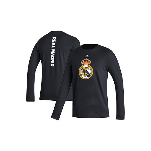 Adidas Mens Black Real Madrid Vertical Wordmark Long Sleeve T-shirt
