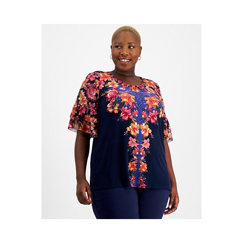 JM Collection Plus Size Arianna Trail Chiffon-Sleeve Top