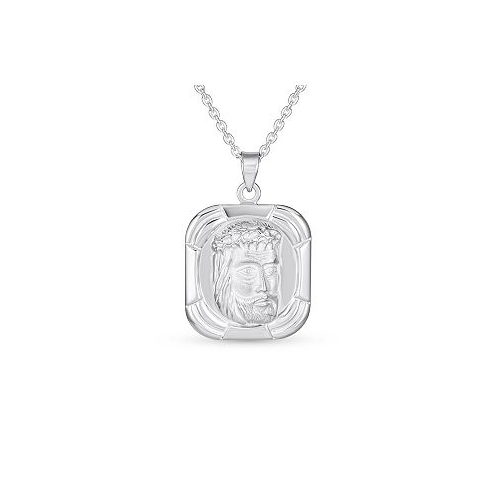Bling Jewelry Unisex Religious Metal Dog tog Style Medallion Face of Jesus Christ Head Necklace Pendant .925 Sterling Silver For Men Teens