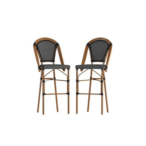 MERRICK LANE Sacha Set Of Two Stacking French Bistro Bar Stools With Pe Seats And Backs And Metal Frames For Indoor/Outdoor Use