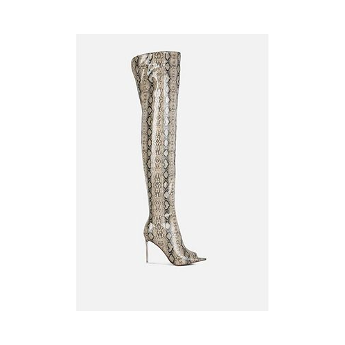 London Rag Womens High Drama Snake Print Stiletto Long Boots