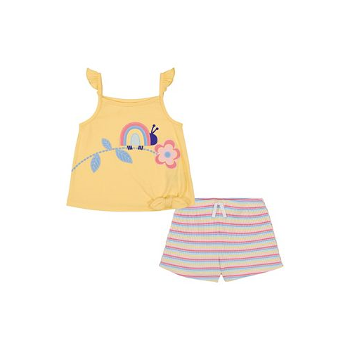 Kids Headquarters Toddler Girls Tie-Front Tank Top Multi Stripe Drop-Needle Shorts Set