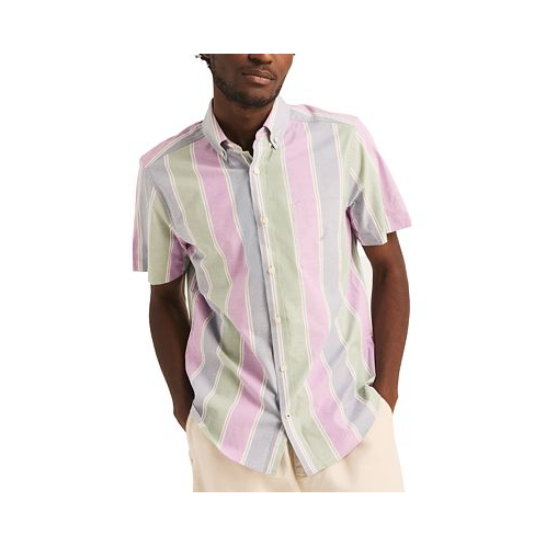 Nautica Mens Classic-Fit Striped Short-Sleeve Oxford Shirt