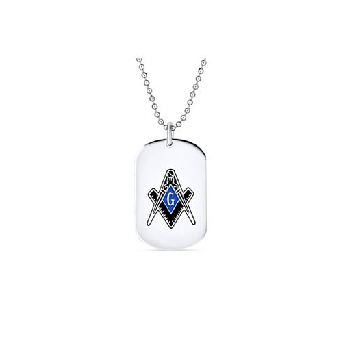 Bling Jewelry Black Blue Freemason Compass Masonic Dog Tag Pendant Necklace For Men Silver Tone Stainless Steel With Bead Chain