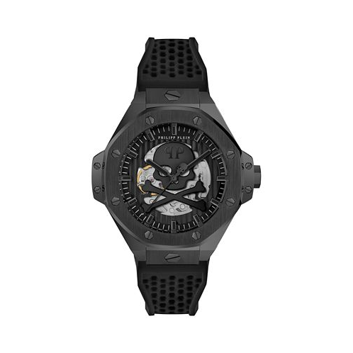 Philipp Plein Mens Automatic Skeleton Royal Black Silicone Strap Watch 46mm
