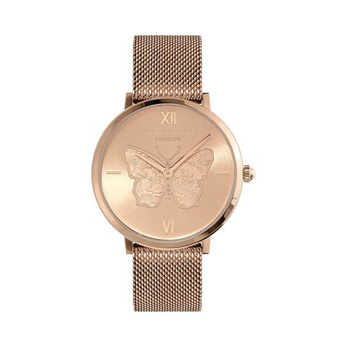 Olivia Burton Womens Signature Butterfly Rose Gold-Tone Stainless Steel Mesh Watch 35mm