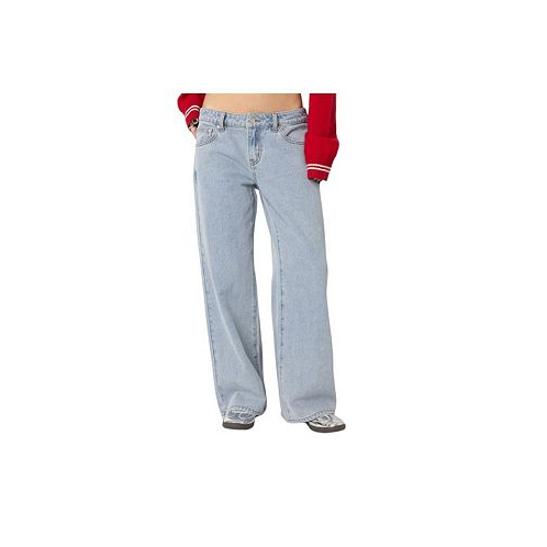Edikted Womens Raelynn Washed Low Rise Jeans