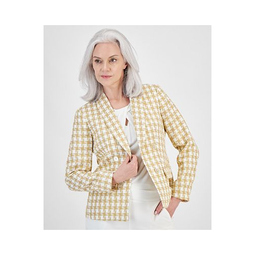 Kasper Womens Houndstooth Faux Double-Breasted Jacket
