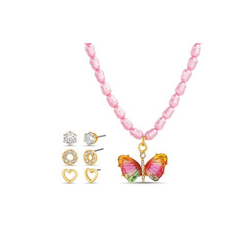 Kensie 3 Piece Mixed Earring Set with Pearl Butterfly Pendant Necklace