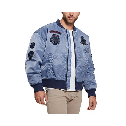 GUESS Mens Ace Embroidered Patch Full-Zip Bomber Jacket