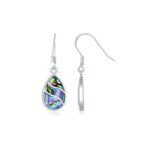 Caribbean Treasures Sterling Silver Abalone Waves Design Teardrop Earrings