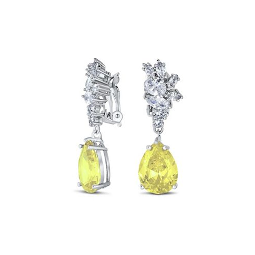Bling Jewelry Art Deco Style Yellow Cubic Zirconia AAA CZ Statement Dangle Formal Leaves Teardrop Chandelier Clip On Earrings Wedding Prom