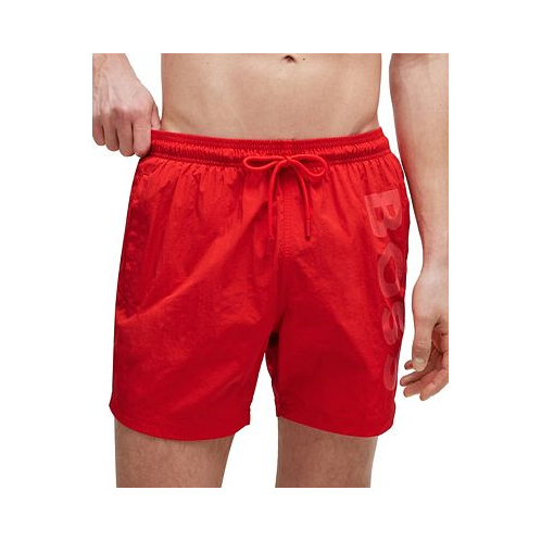 Hugo Boss Mens Vertical-Logo Quick-Dry Swim Shorts