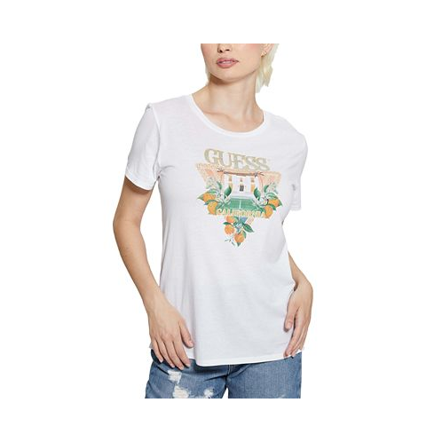 GUESS Womens Embellished Mansion Logo Easy T-Shirt
