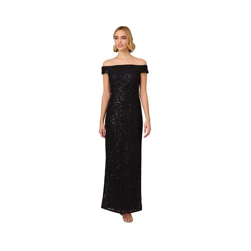 Adrianna Papell Womens Corded Off-The-Shoulder Sequin Gown