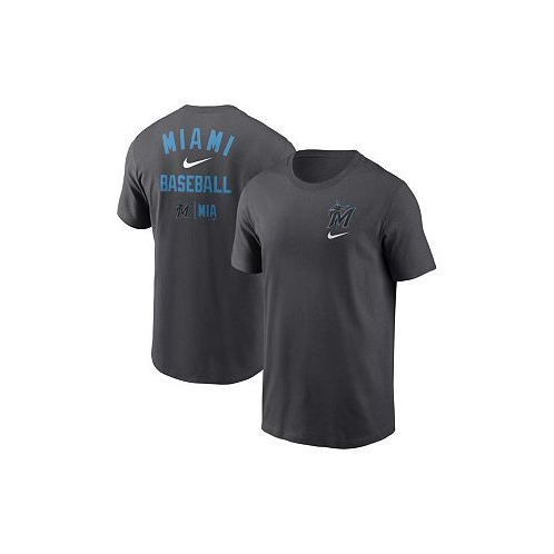 Nike Mens Charcoal Miami Marlins Logo Sketch Bar T-shirt