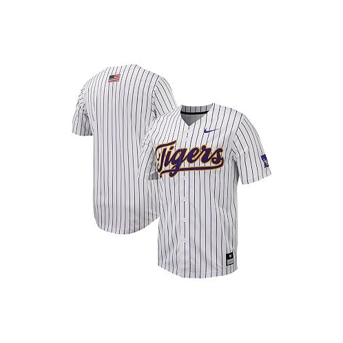Nike Mens White Purple LSU Tigers Pinstripe Replica Full-Button Baseball Jersey
